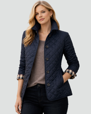 Gewatteerde Dames Tussenseizoenjas Elegant met Kraag en Knopen en Ruitpatroon - Zwart/Rood/Blauw