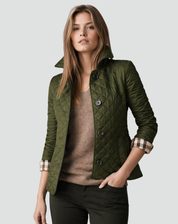 Gewatteerde Dames Tussenseizoenjas Elegant met Kraag en Knopen en Ruitpatroon - Zwart/Rood/Blauw