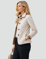 Gewatteerde Dames Tussenseizoenjas Elegant met Kraag en Knopen en Ruitpatroon - Zwart/Rood/Blauw