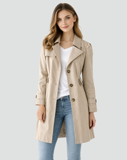 Trenchcoat Dames Getailleerd met Revers en Knoopsluiting, Klassiek Kort Jasje - Francesca Donati