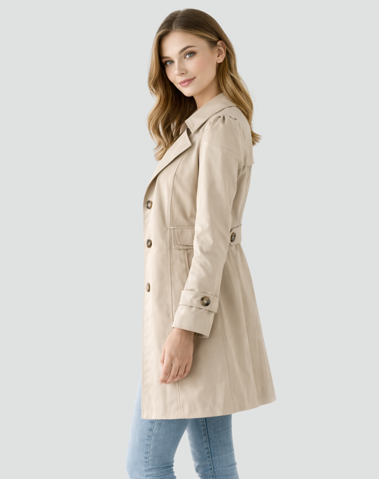 Trenchcoat Dames Getailleerd met Revers en Knoopsluiting, Klassiek Kort Jasje - Francesca Donati
