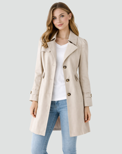 Trenchcoat Dames Getailleerd met Revers en Knoopsluiting, Klassiek Kort Jasje - Francesca Donati