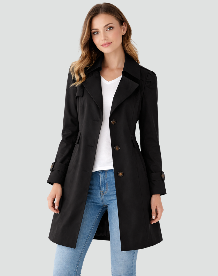 Trenchcoat Dames Getailleerd met Revers en Knoopsluiting, Klassiek Kort Jasje - Francesca Donati
