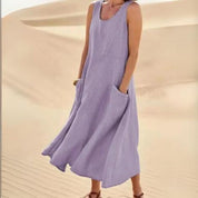 Arlena Jurk | Linnen-Katoen Zomerjurk met Pockets en Flatterend Silhouet