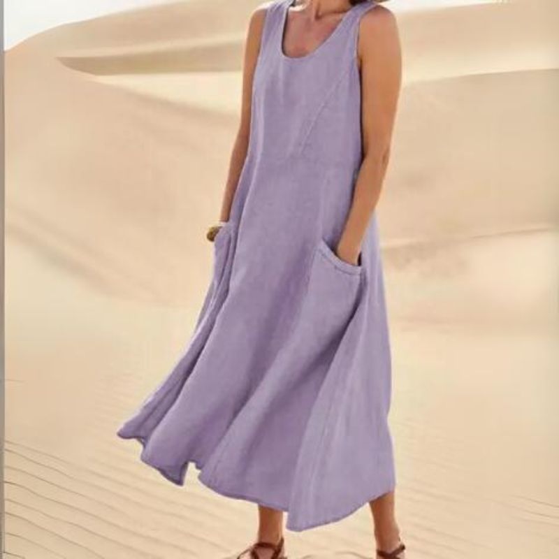 Arlena Jurk | Linnen-Katoen Zomerjurk met Pockets en Flatterend Silhouet