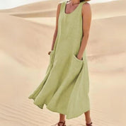 Arlena Jurk | Linnen-Katoen Zomerjurk met Pockets en Flatterend Silhouet