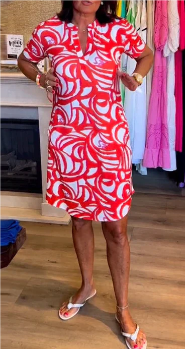 Dames Midi Zomerjurk Print Korte Mouwen Casual Lente Zomer - Blauw / Rood / Groen - Maelen