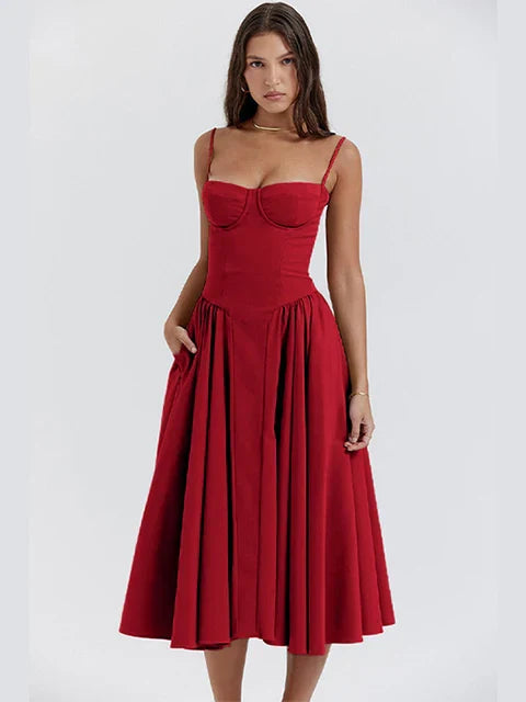 Alora Retro Geplooide Off-Shoulder Maxi Jurk | Elegante Zomerjurk voor Elke Gelegenheid