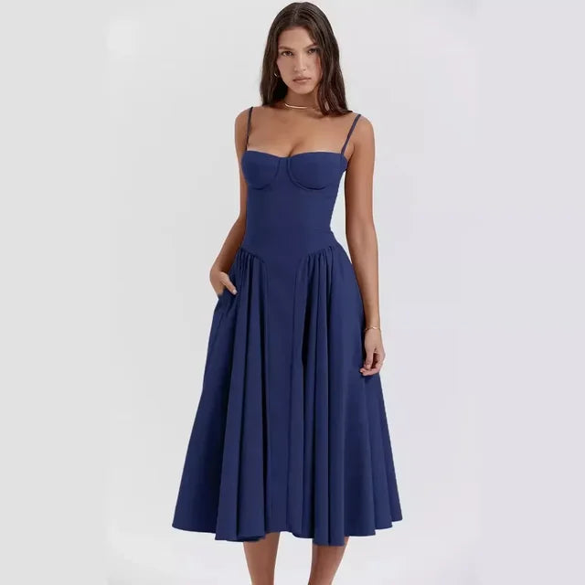 Alora Retro Geplooide Off-Shoulder Maxi Jurk | Elegante Zomerjurk voor Elke Gelegenheid