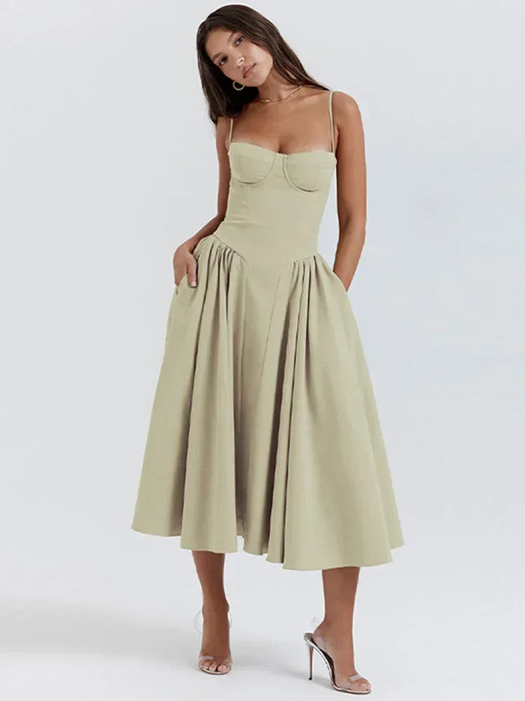Alora Retro Geplooide Off-Shoulder Maxi Jurk | Elegante Zomerjurk voor Elke Gelegenheid