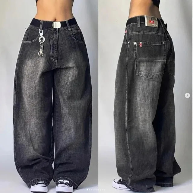 Aley | Retro Baggy Cargo Jeans Dames met Zakken - Oversized, Streetstyle en Comfortabel - Licht Blauw / Zwart / Blauw