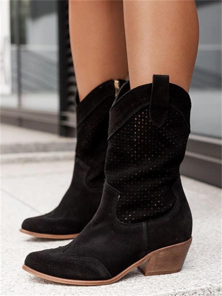 Dames Cowboylaarzen Geborduurde Schacht Blokhak Western Stijl - Wit / Zwart / Khaki - Maelen