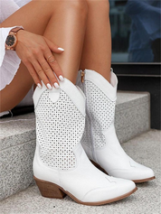 Dames Cowboylaarzen Geborduurde Schacht Blokhak Western Stijl - Wit / Zwart / Khaki - Maelen