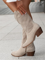 Dames Cowboylaarzen Geborduurde Schacht Blokhak Western Stijl - Wit / Zwart / Khaki - Maelen