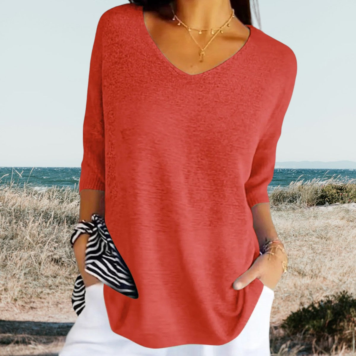 Dames Top V-Hals Zomer Luchtig Casual - Beige / Wit / Zwart - Maelen