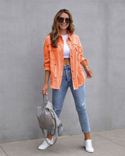 Dames Denim Jacket Oranje Casual Oversized - Oranje - Maelen