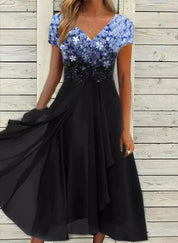 Adriyal Jurk | Chiffon Zomerjurk met Bloemenprint en V-hals