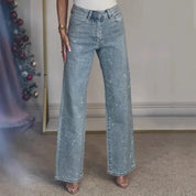Alessia Jeans | Dames Mom Jeans met Hoge Taille en Glanzende Details