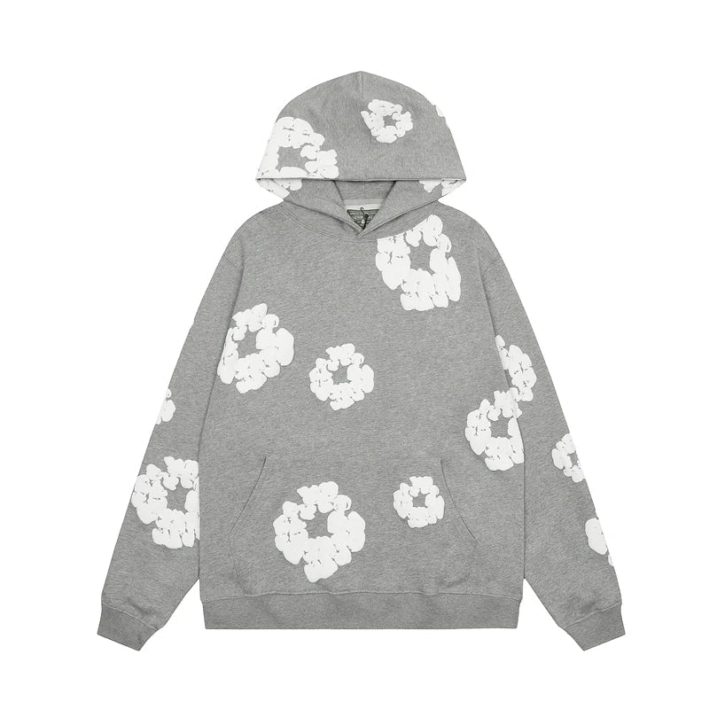 Giulia Zwarte hoodie met bloemenprint | Unisex hoodie met ruime zak en casual draagcomfort