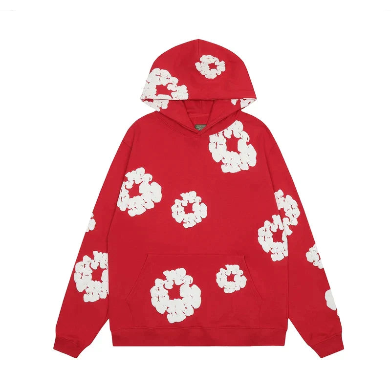 Giulia Zwarte hoodie met bloemenprint | Unisex hoodie met ruime zak en casual draagcomfort