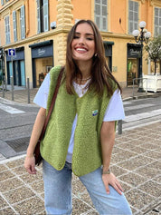 Rafaella dames bodywarmer – trendy wollen gilet met knopen en elegante V-hals