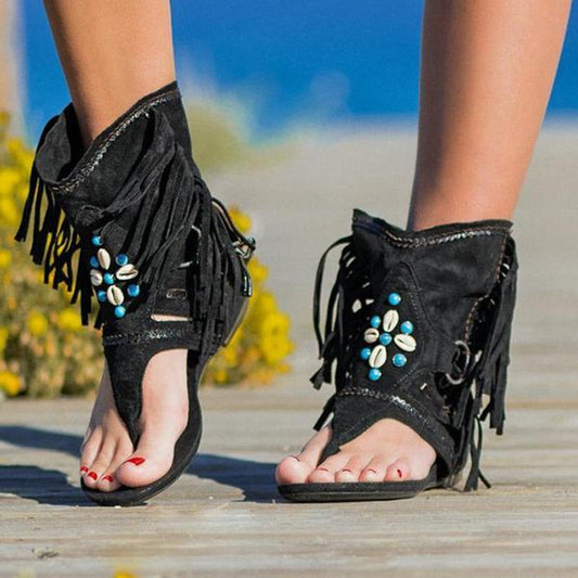 Elena Sandalen | Dames Vintage Sandalen met Franjes en Bohemian Uitstraling