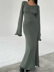 Giulia Jurk | Bohemian Gebreide Maxi Jurk met Ruches voor Dames