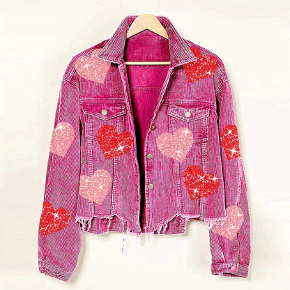 Alessandra Bomberjack | Corduroy Bomberjack met Paillettenhart en Ritssluiting