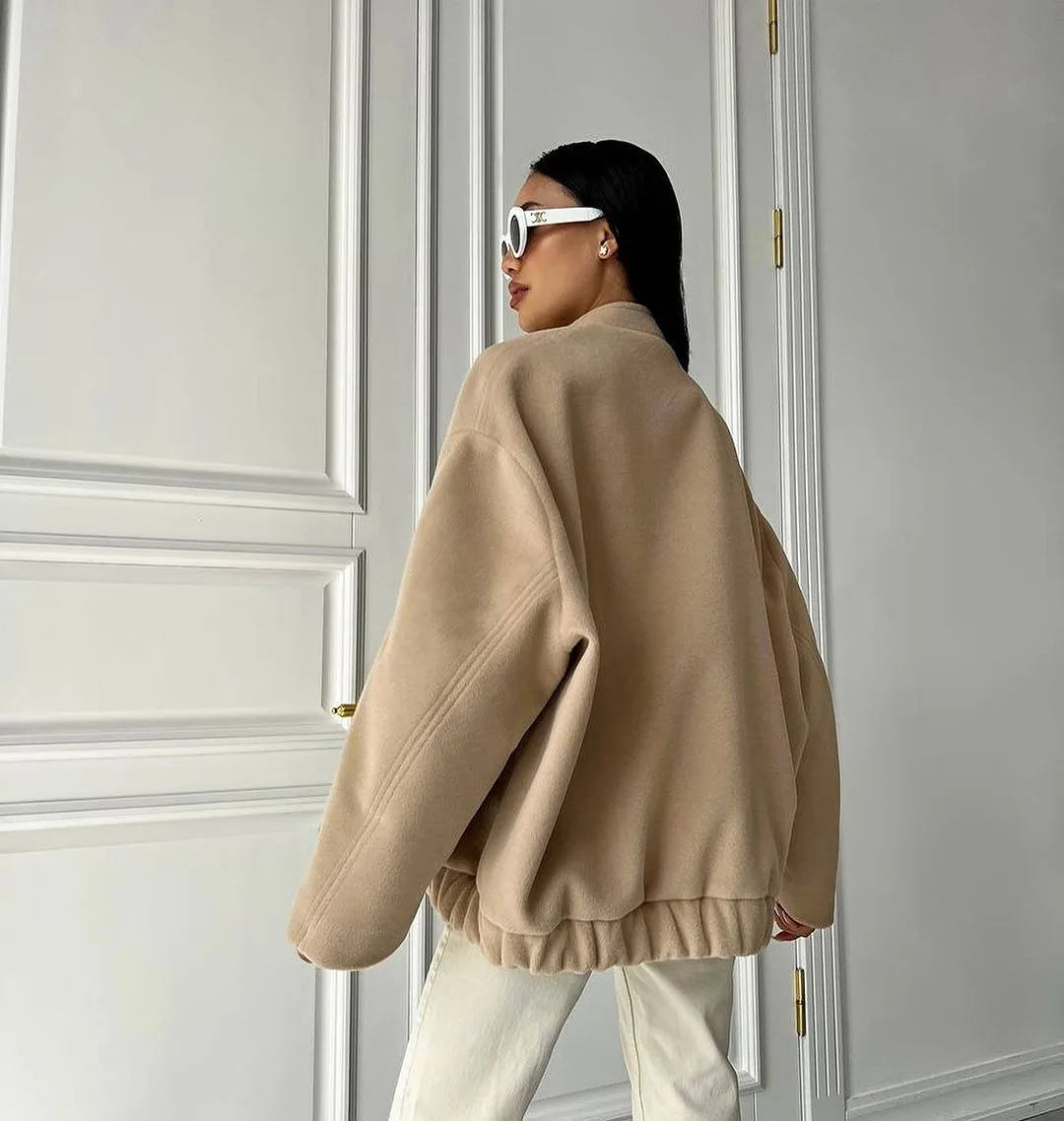 Valentina Jas | Oversized Dames Bomberjack met Drukknoopsluiting en Opstaande Kraag