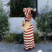 Angelica Jurk | Gestreepte Gebreide Vintage Jurk met Rugloos Design en Uitgeholde Mouwen