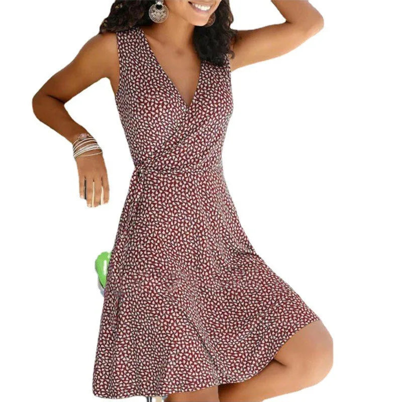 Astria Dress | Trendy Mouwloze Zomerjurk met Opvallende Print en Elegante Veters