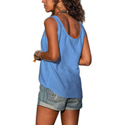 Katoenen Mouwloze Blouse Dames met Knoopjes en Ibiza-stijl - Grijs / Wit / Zwart