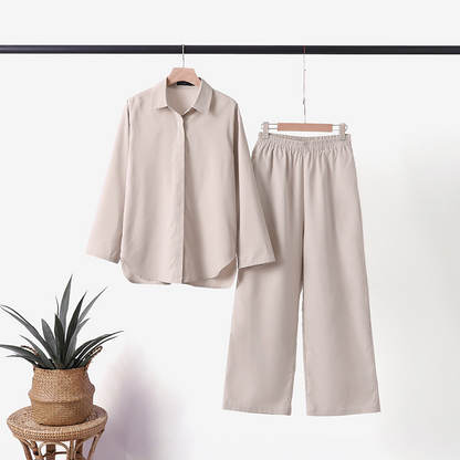 Aerielle Set | Comfortabele Damesset met Losvallende Broek en Overhemd van Luchtige Stof