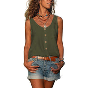 Katoenen Mouwloze Blouse Dames met Knoopjes en Ibiza-stijl - Grijs / Wit / Zwart