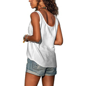Katoenen Mouwloze Blouse Dames met Knoopjes en Ibiza-stijl - Grijs / Wit / Zwart