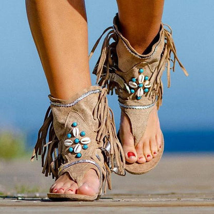 Elena Sandalen | Dames Vintage Sandalen met Franjes en Bohemian Uitstraling