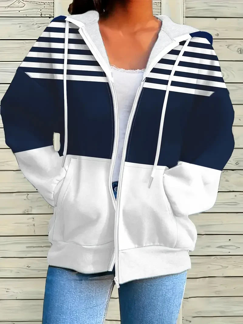 Giada Hoodie | Gestreepte Damestrui met Kap en Sportieve Winterlook