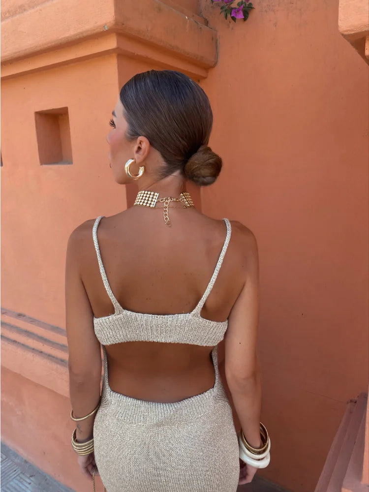 Ammy Jurk | Luchtige Maxi Zomerjurk met Open Rug en Elegante Pasvorm