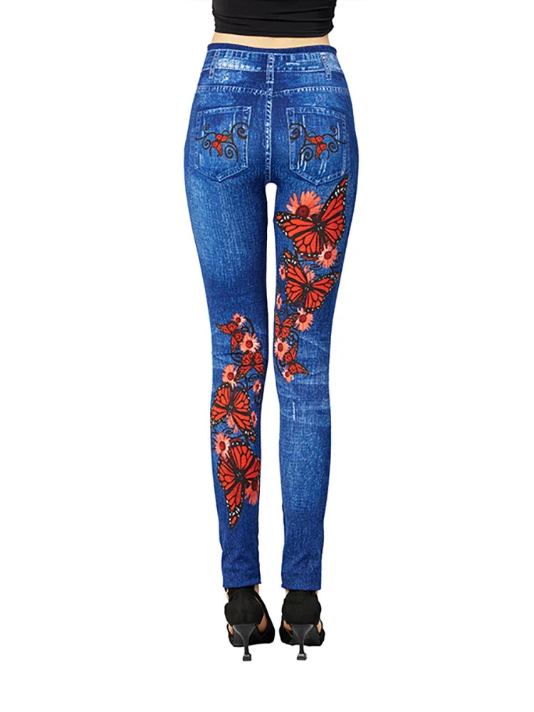 Alessia Broek | Dames Stretch Broek met Hoge Taille en VlinderprintAlessia Broek | Dames Stretch Broek met Hoge Taille en Vlinderprint