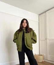 Daphne Mantel | Oversized Wollen Mantel met Ronde Hals en Verborgen Knopen