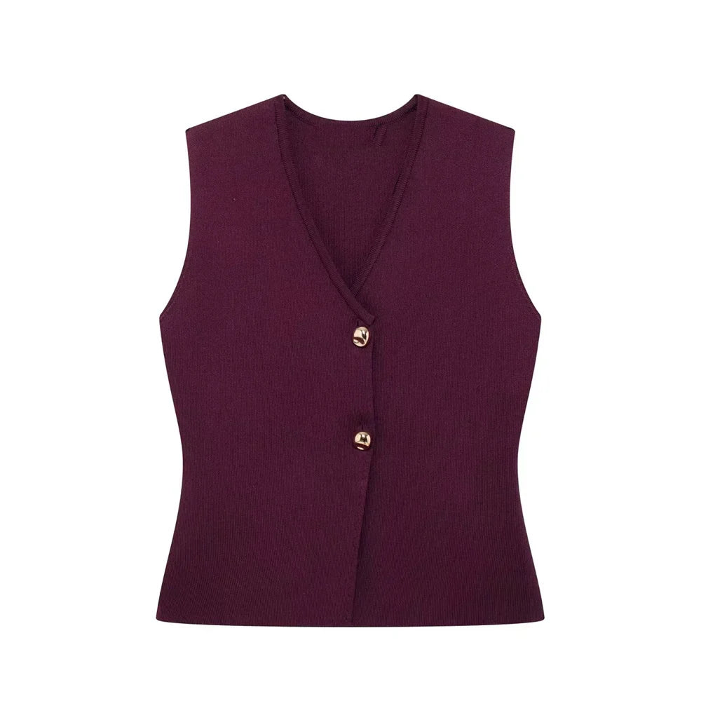 Giulia Gilet Top | Mouwloze V-Hals Top met Knopen en Stockholm-Chic Uitstraling