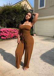 Alina Jumpsuit | Strapless Jumpsuit met Wijde Pijpen en Stretch Fit voor Zomerfeestjes