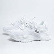 Christien | Comfortabele Chunky Sneakers Dames met Suède Look - Retro, Lichtgewicht en Stijlvol - Beige / Zwart / Wit