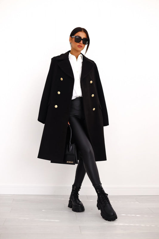 Valeria Jas | Elegante Getailleerde Double-Breasted Half Lange Jas