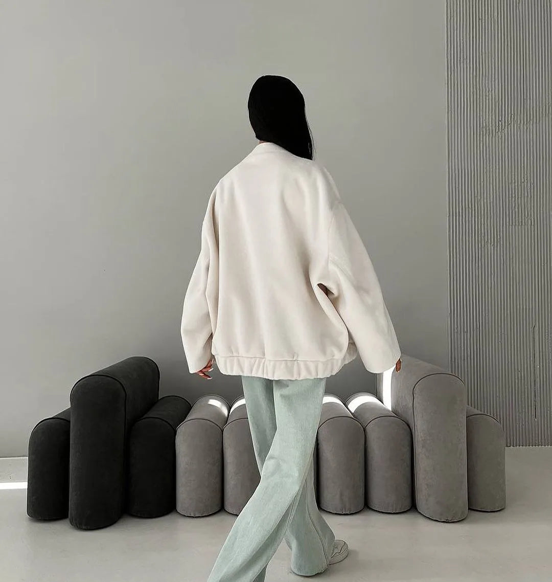 Valentina Jas | Oversized Dames Bomberjack met Drukknoopsluiting en Opstaande Kraag