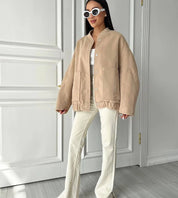 Valentina Jas | Oversized Dames Bomberjack met Drukknoopsluiting en Opstaande Kraag