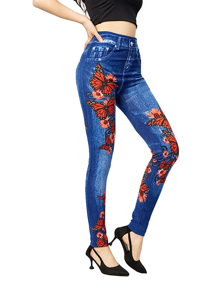 Alessia Broek | Dames Stretch Broek met Hoge Taille en VlinderprintAlessia Broek | Dames Stretch Broek met Hoge Taille en Vlinderprint