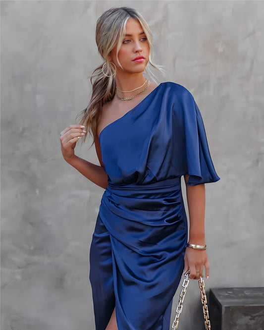 Allegra Feestjurk | One-Shoulder Zijde Jurk met Irreguliere Zoom en Bodycon Fit