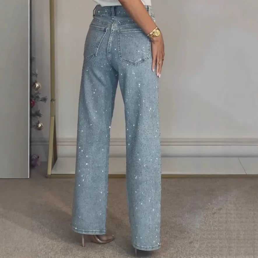 Alessia Jeans | Dames Mom Jeans met Hoge Taille en Glanzende Details
