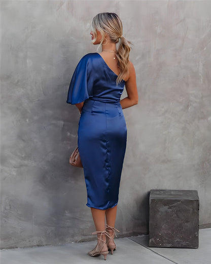 Allegra Feestjurk | One-Shoulder Zijde Jurk met Irreguliere Zoom en Bodycon Fit